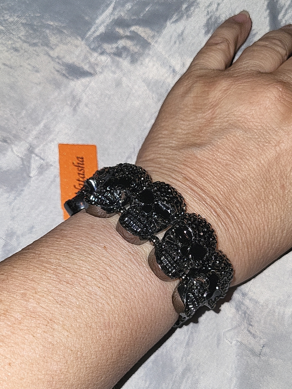 Natasha Black Crystal Skull Stretch Bracelet ti